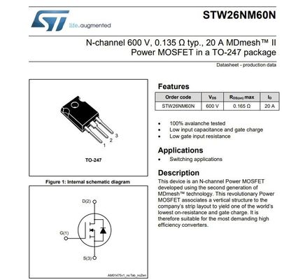 MOSFET de potencia de 40A en un paquete TO-247 STW48N60DM2 Transistor de efecto de campo